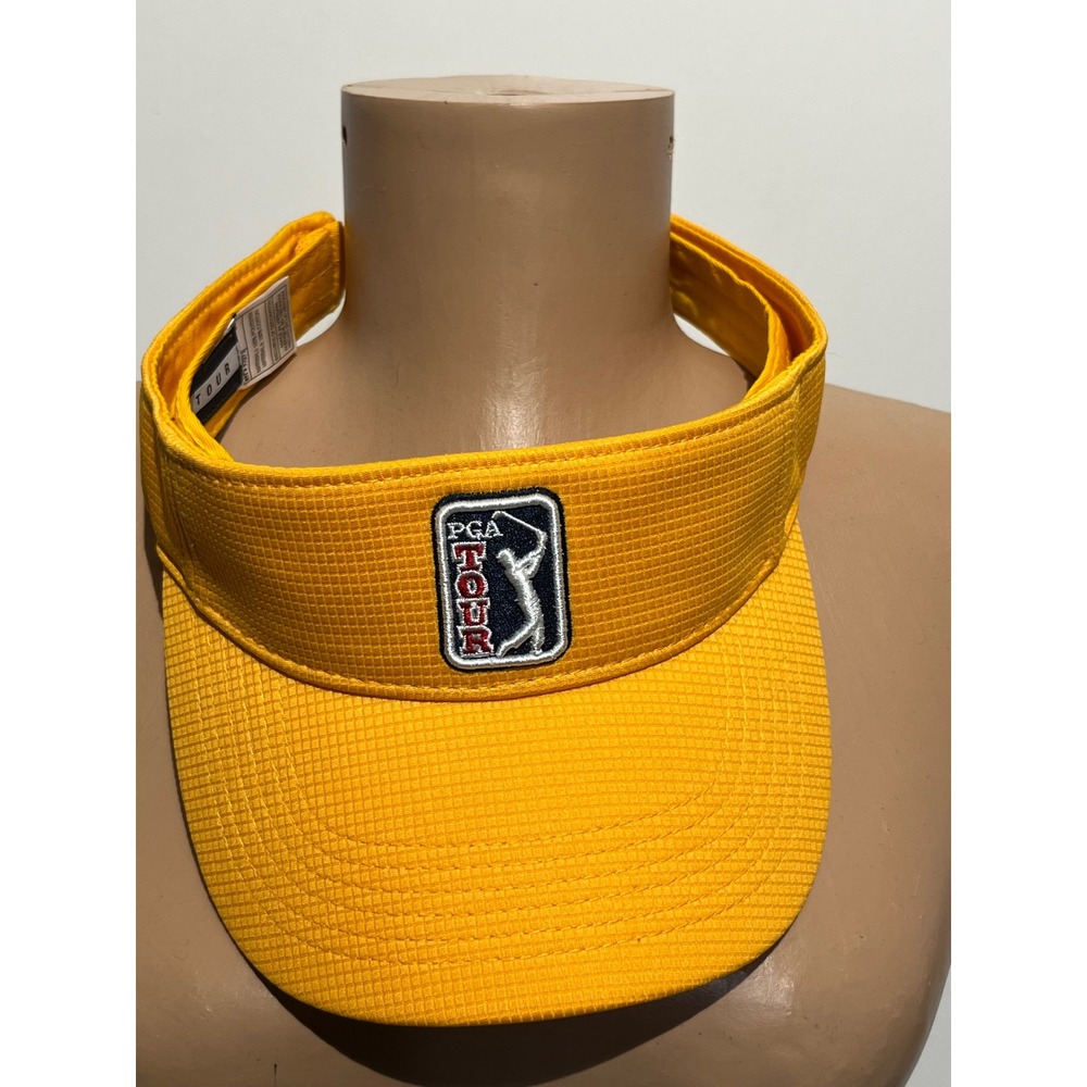 PGA Tour Mens Yellow‎ Textured Adjustable Golf Visor Hat Embroidered Logo